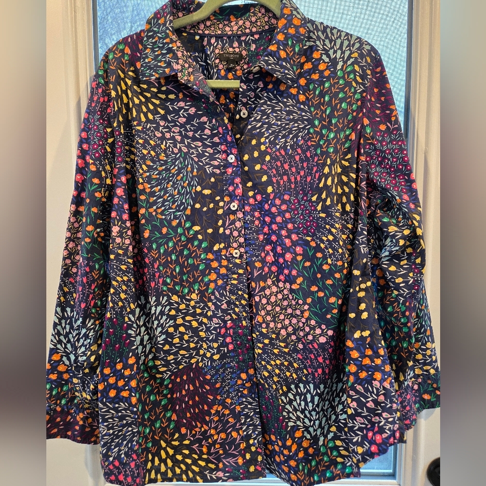 Talbots Plus 2X Women's Colorful Cotton Button Down Flowers